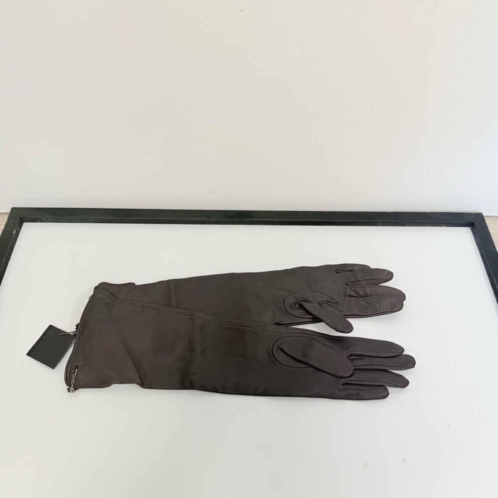 NWT Club Monaco Amanda Long Leather Gloves in Dark Grey - Size S
